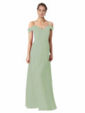 Smoke Green A-Line Sweetheart Off the Shoulder Long Bridesmaid Dress Alyssa